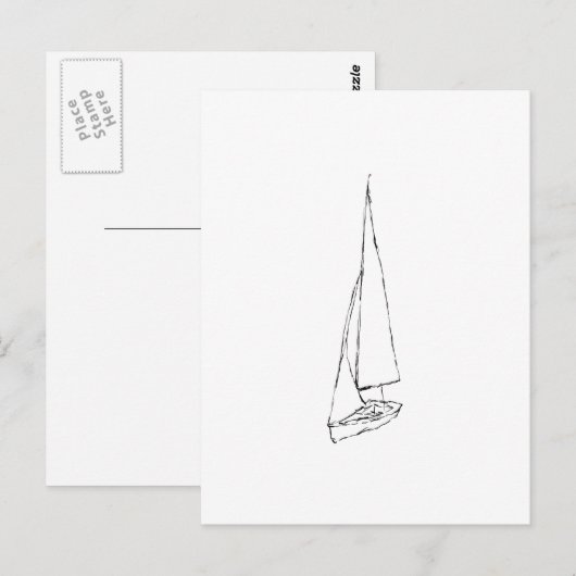 Zeilboot. Schets in zwart-wit. Briefkaart (Voorkant / Achterkant)