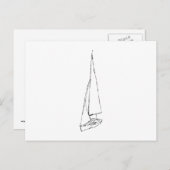 Zeilboot. Schets in zwart-wit. Briefkaart (Voorkant / Achterkant)