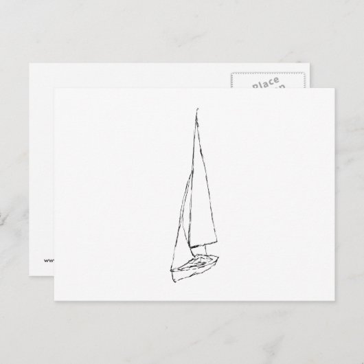 Zeilboot. Schets in zwart-wit. Briefkaart (Voorkant / Achterkant)