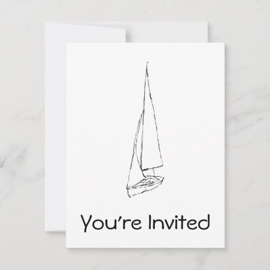Zeilboot. Schets in zwart-wit. Kaart (Voorkant)