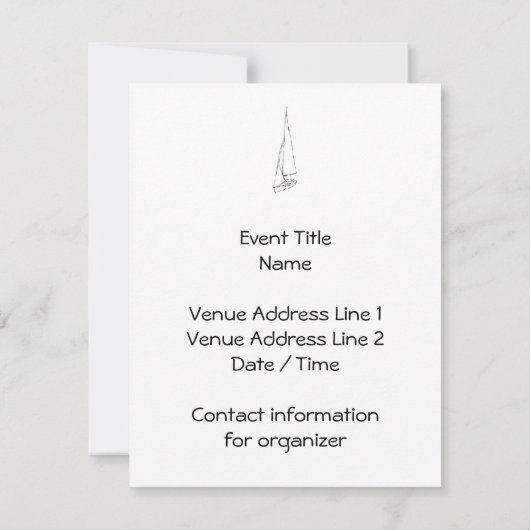 Zeilboot. Schets in zwart-wit. Kaart (Achterkant)