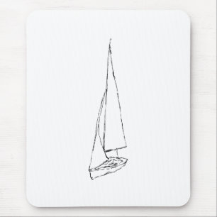 Zeilboot. Schets in zwart-wit. Muismat