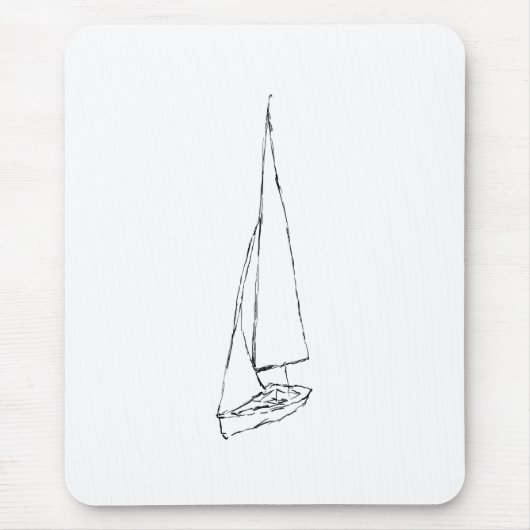 Zeilboot. Schets in zwart-wit. Muismat (Voorkant)