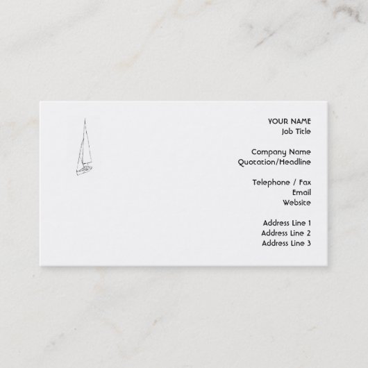 Zeilboot. Schets in zwart-wit. Visitekaartje (Voorkant)