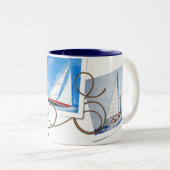 Zeilboot Snapshots met Nautical Rope Tweekleurige Koffiemok (Voorkant rechts)