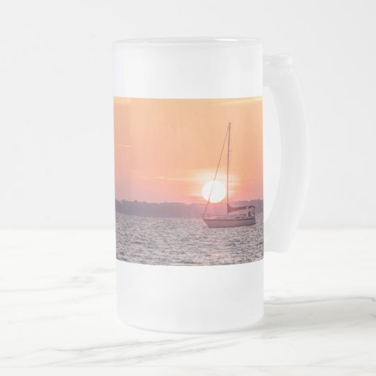 Zeilboot Sunrise Frosted Glass Beer Mok (Voorkant rechts)
