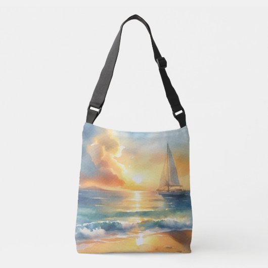 Zeilboot Sunset Ocean Waterverven Crossbody Tas (Voorkant)