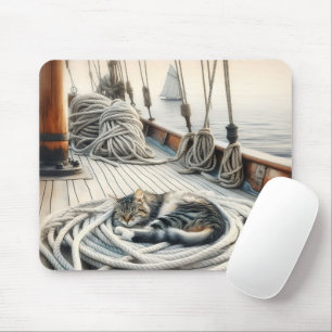 Zeilboot Tabby Kat Slapen Op Touwen Muismat