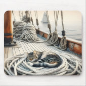 Zeilboot Tabby Kat Slapen Op Touwen Muismat (Voorkant)