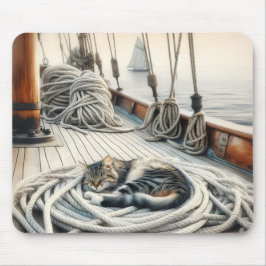 Zeilboot Tabby Kat Slapen Op Touwen Muismat