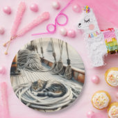 Zeilboot Tabby Kat Slapen Op Touwen Papieren Bordje (Feest)