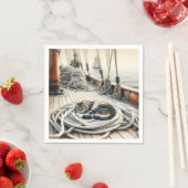 Zeilboot Tabby Kat Slapen Op Touwen Servet (Insitu)