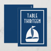 Zeilboot tafel nummers (donkerblauw / wit) briefkaart (Voorkant / Achterkant)