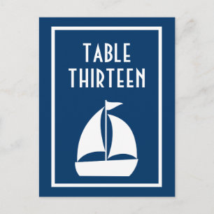 Zeilboot tafel nummers (donkerblauw / wit) briefkaart