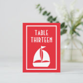 Zeilboot tafel nummers (rood / wit) briefkaart (Staand voorkant)