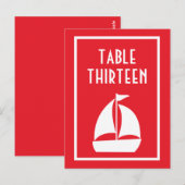 Zeilboot tafel nummers (rood / wit) briefkaart (Voorkant / Achterkant)