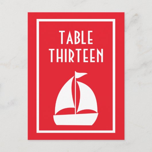 Zeilboot tafel nummers (rood / wit) briefkaart (Voorkant)