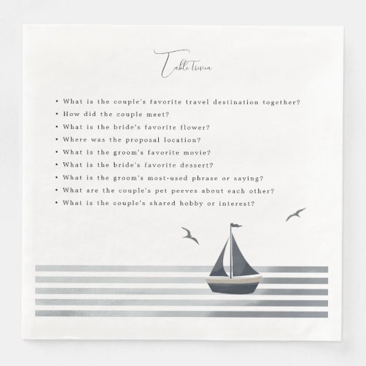 Zeilboot tafel trivia bruiloft servet (Voorkant)