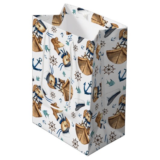 Zeilboot Teddybeer Middenformaat Cadeautas (Voorkant Gekanteld)