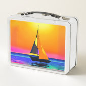 Zeilboot tegen een levendige oceaan zonsondergang (Achterkant)