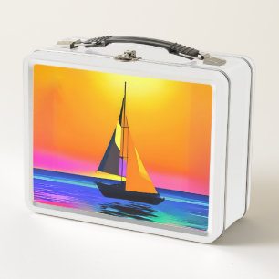 Zeilboot tegen een levendige oceaan zonsondergang