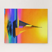 Zeilboot tegen een levendige oceaan zonsondergang legpuzzel (Horizontaal)