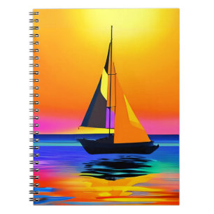 Zeilboot tegen een levendige oceaan zonsondergang notitieboek