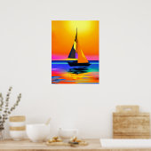 Zeilboot tegen een levendige oceaan zonsondergang poster (Keuken)