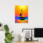 Zeilboot tegen een levendige oceaan zonsondergang poster (Thuiskantoor)