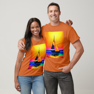 Zeilboot tegen een levendige oceaan zonsondergang t-shirt