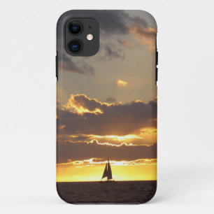 Zeilboot tegen zonsondergang iPhone 11 hoesje