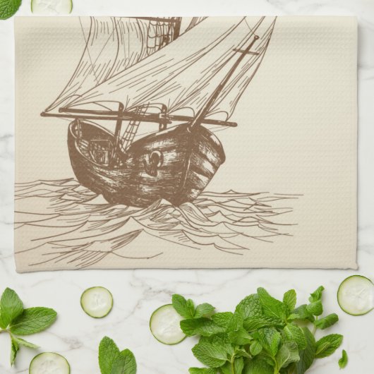  zeilboot theedoek (Gevouwen)