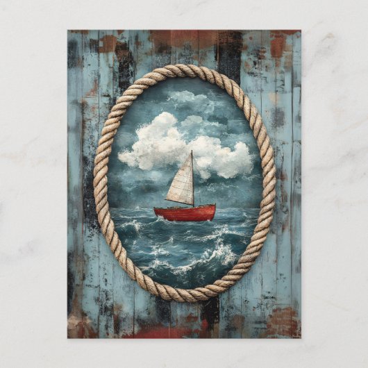 Zeilboot Touw Grens Rustiek Nautisch Briefkaart (Voorkant)