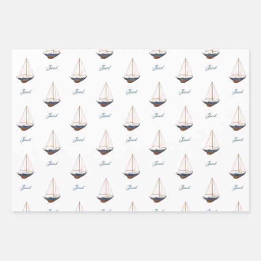 Zeilboot Trouw Nautilische Verjaardag Baby Shower Inpakpapier Vel (Voorkant 2)