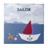 Zeilboot uit op de oceaan tegeltje (Voorkant)