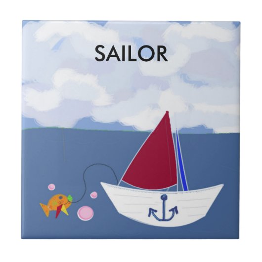 Zeilboot uit op de oceaan tegeltje (Voorkant)