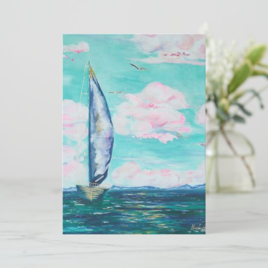 zeilboot uitnodiging (Staand voorkant)