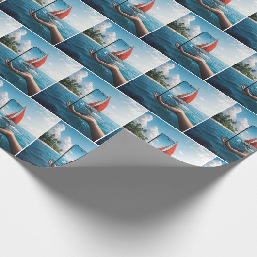 Zeilboot vaart in een smartphone cadeaupapier (Hoek)