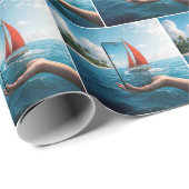 Zeilboot vaart in een smartphone cadeaupapier (Rol Hoek)