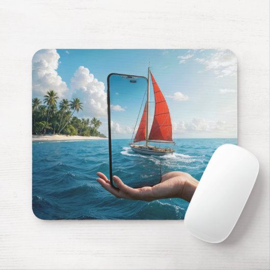 Zeilboot vaart in een smartphone muismat (Met muis)