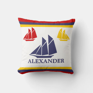 Zeilboot van de zeemacht blauw geel rood wit kussen