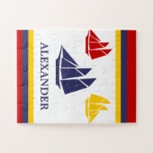 Zeilboot van de zeemacht blauw geel rood wit legpuzzel (Horizontaal)