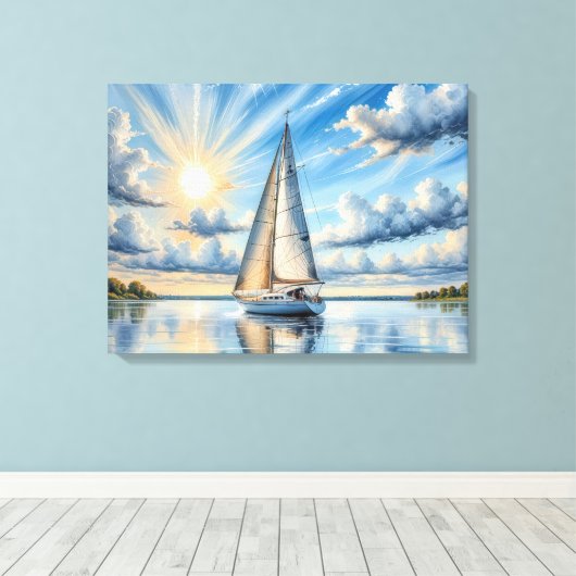 Zeilboot varen in de zon canvas afdruk (Insitu (Houten vloer))