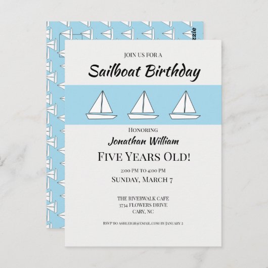 Zeilboot Verjaardag Uitnodiging (Voorkant / Achterkant)