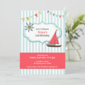 Zeilboot Verjaardagsfeest Platte Uitnodiging (Staand voorkant)