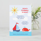 Zeilboot Verjaardagsfeest Platte Uitnodiging (Staand voorkant)