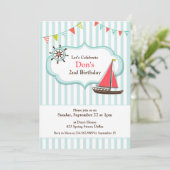 Zeilboot Verjaardagsfeest Platte Uitnodiging (Staand voorkant)