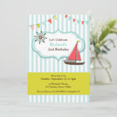 Zeilboot Verjaardagsfeest Platte Uitnodiging (Staand voorkant)