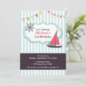 Zeilboot Verjaardagsfeest Platte Uitnodiging (Staand voorkant)