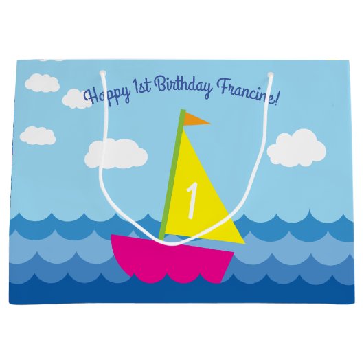 Zeilboot verjaardagsfeestje groot cadeauzakje (Voorkant)